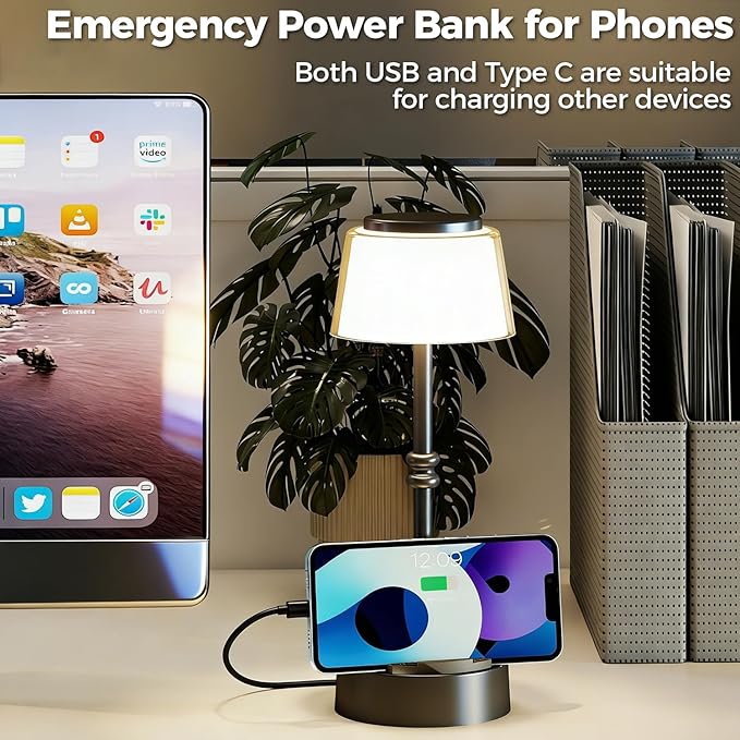 LED Cordless Lamp, 5 Colors Stepless Dimming Table Lamp, Built-in 4400mAh Rechargeable Battery with USB Charging Port, Portable Touch Bedside Light for Patio, Restaurant, Dining(2, Black)