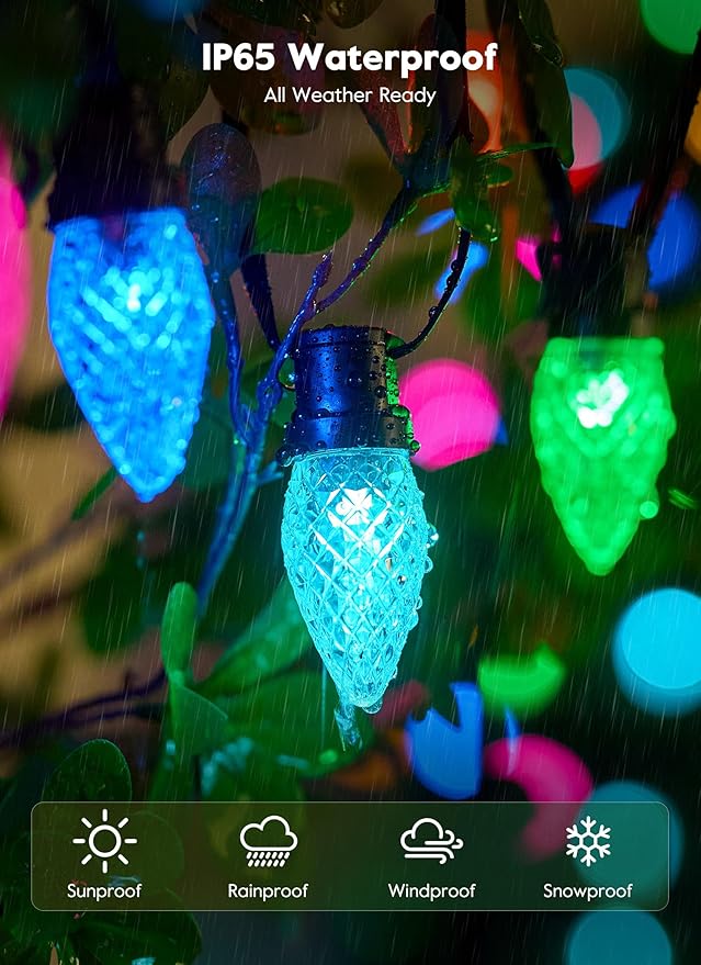 Brightown C9 LED Christmas Lights Outdoor, 200 LED RGB Smart Christmas Tree Lights with Remote, App Control, Music Sync, Waterproof C9 String Light for Indoor House Patio Holiday Xmas Decor