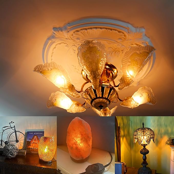 Himalayan Salt Lamp Rock Bulb Dimmable E12 led Sleep Night Light Bulb 2200K Amber Warm, Kx-2000 40W Candelabra T6 C7 4W e12 led Candle Bulbs 450lm for Therapy Mood Soothing Bedroom Nursery,6Pack
