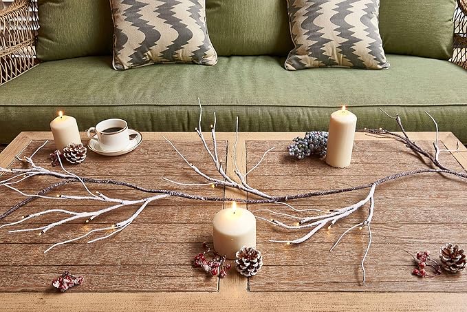 Hairui Lighted Garland Snow Flocked 6FT 48 LED Battery Operated Pre-lit Twig Vine Winter Christmas Party Decoration Indoor Outdoor Use