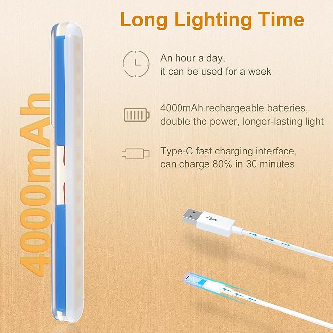 Vanity Light for Mirror with 4000mAh Rechargeable Battery, Touch Control Dimmable Makeup Light with 3 Color Modes, Magnetic 360° Adjustable LED Bathroom Mirror Light, Light Wood