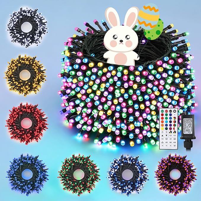 Toodour Easter Lights RGB String Lights, 66ft 200 LED Color Changing String Light with Remote & Timer, Waterproof Pastel Lights for Home Yard New Year Party Indoor Outdoor Easter Decorations