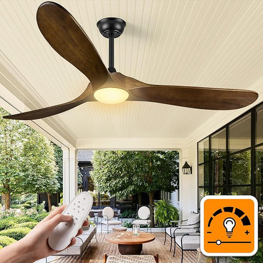 Haipeel 60 Inch Ceiling Fans with Lights, Propeller Solid Wood Ceiling Fans with Light and Remote Control for Outdoor Ceiling Fan with Light for Patio Farmhouse, DC ETL Listed, Oil Rubbed Bronze
