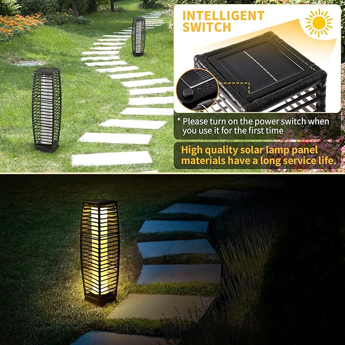 Solar Floor Lamp, Outdoor Floor Lamp, Solar Lanterns Waterproof, Solar Powered Resin Wicker Outdoor Lamp, Weather-Resistant Rattan Deck Light for Porch, Garden, Patio, Deck