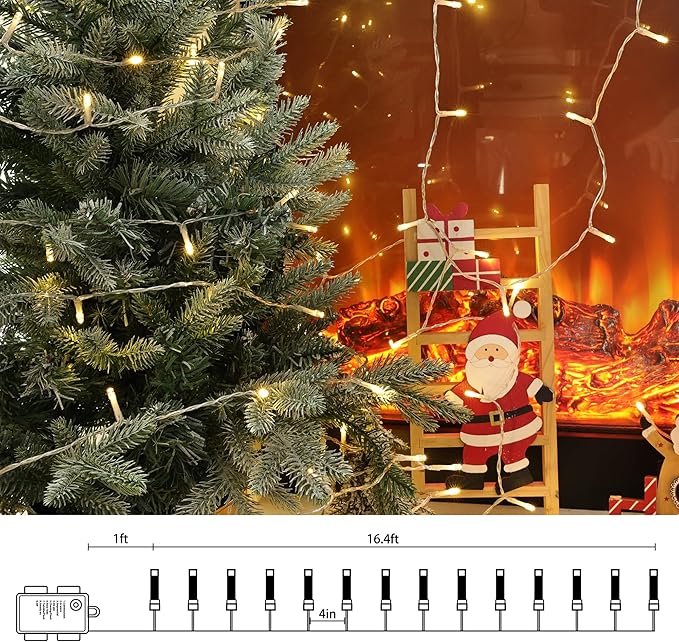 Lomotech Battery Operated Christmas Lights - 2 Pack Total 33ft 100LEDs String Lights 8 Modes Waterproof with Timer for Home, Garden, Party, Holiday, Tree Decoration (Clear Wire, Warm White)