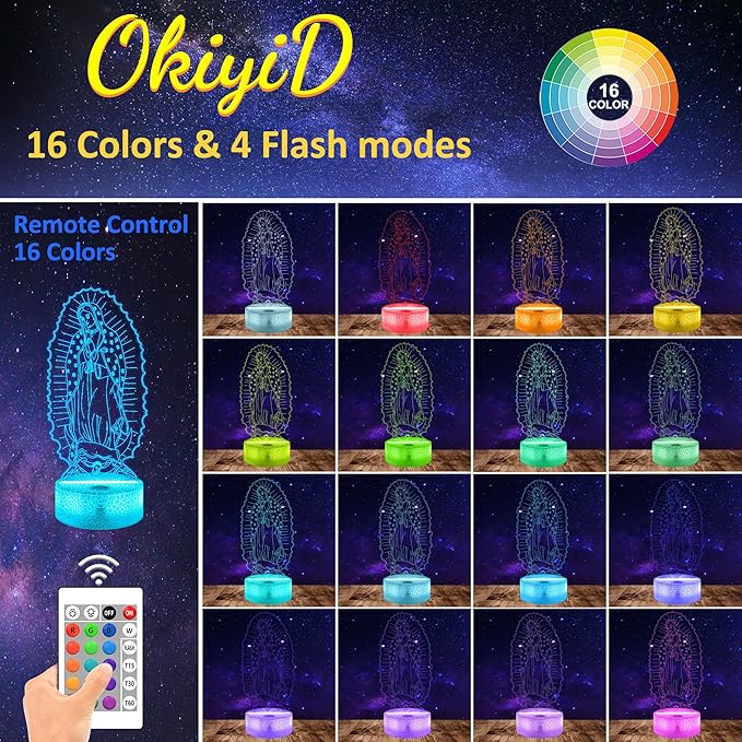 Catholic Gifts for Women, Virgin Mary 3D Illusion Lamp LED Night Light for Catholic Decor, Unique Religious Christian Believers Blessings Gift