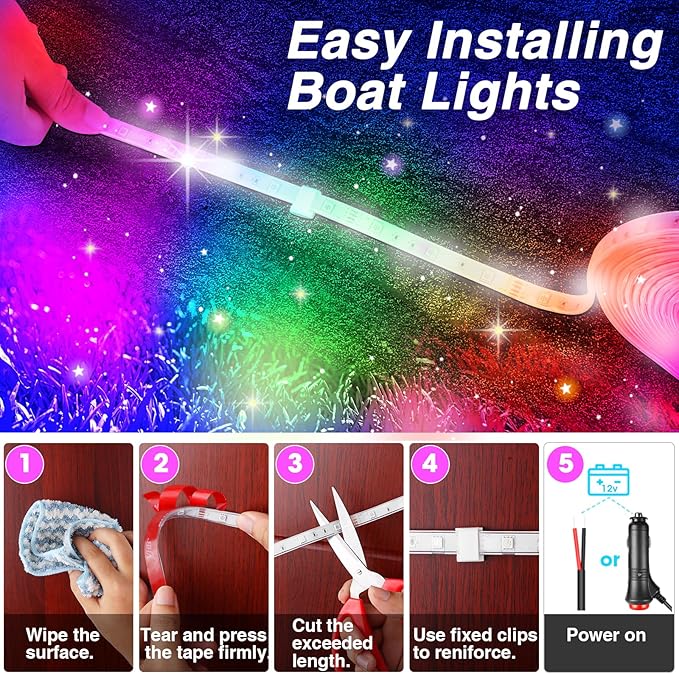 RV Awning Lights, 12V 50FT RGB RV Camping Awning Lights, IP68 Waterproof，RV Exterior Strip Lights for Motorhome Travel Trailer Canopy Party, Stands Food Trucks