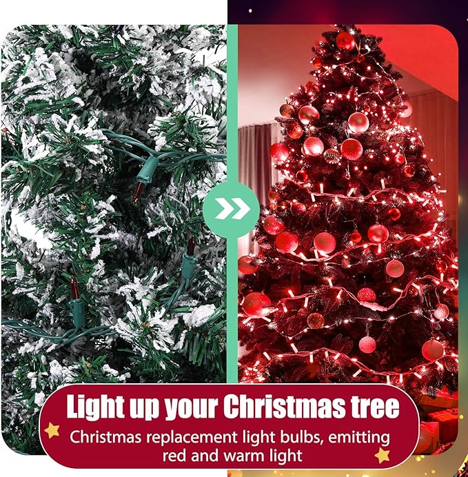 Mudder 500 Pcs Christmas Tree Replacement Light Bulbs 2.5v Christmas Light Bulbs Incandescent Xmas Decorative Replacement String Lights Outdoor Indoor(Red)