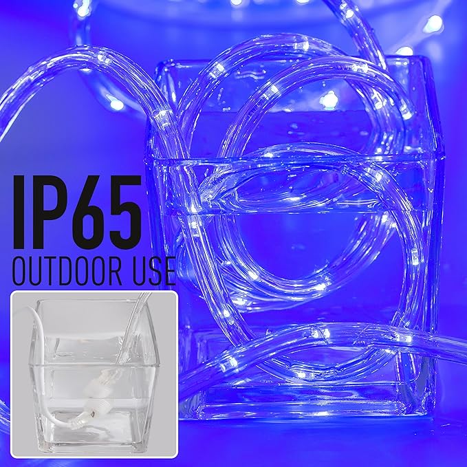Waterproof LED Rope Lights, Connectable & Flexible with 8 Modes, Outdoor Lighting for Deck, Garden, Pool, Patio & Christmas Decor (Blue, 20ft)
