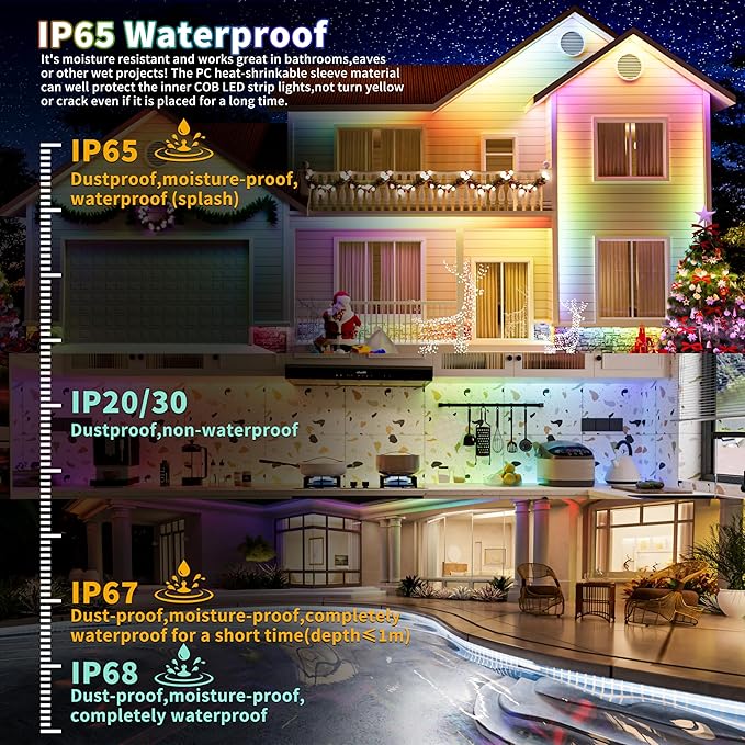 PAUTIX IP65 Waterproof RGB Smart IC COB LED Strip Light Addressable 16.4ft/5m,24V Color Flowing Strip Light Multicolor Flexible Tape Lights for TV,Room,Party DIY Decoration(Without Controller&Adapter)