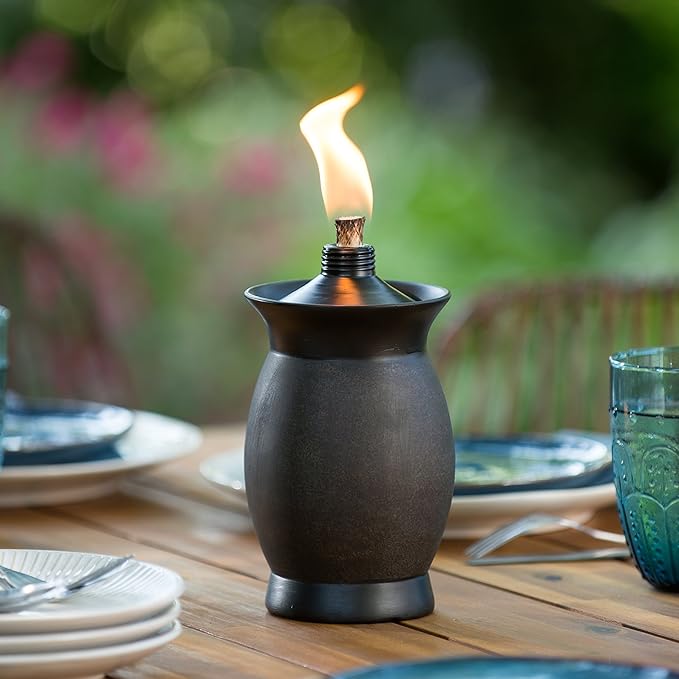 TIKI Resin Jar Torch, 4-in-1 Design, 64" – Weather-Resistant Outdoor Torch for Patio, Garden & Lawn | Stone Color | Includes Long-Lasting Wick & Snuffer | Decorative Backyard & Landscaping Torch