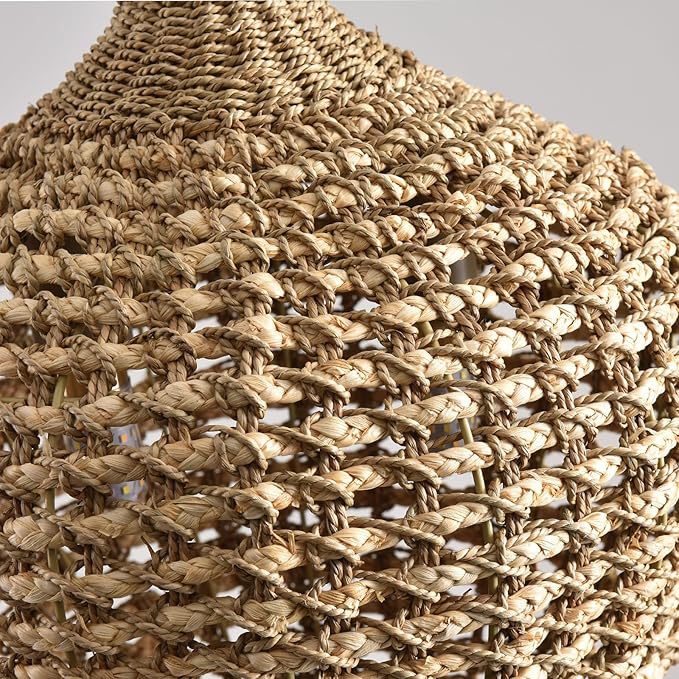 15.75" Rattan Pendant Light,2-Light Boho Hand Woven Coastal Wicker Hanging Ceiling Chandeliers,for Kitchen Island, Dining Room, Farmhouse,Foyer
