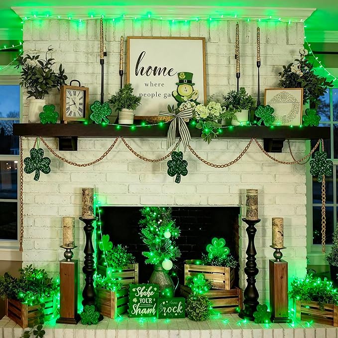 JMEXSUSS 2 Pack Green St Patricks Day Lights, Each 100 LED Connectable Green Christmas Lights Outdoor Waterproof, String Lights Plug in Indoor for St Patricks Day Christmas Bedroom Decorations