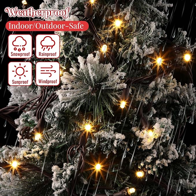Slow Twinkling Christmas Light, 100 LED 35Ft Pulsing Twinkle Lights for Christmas Tree, 5mm Wide Angle Soft Random Shimmering Set with Brown Wire Cord, Waterproof String Lights (Warm White)