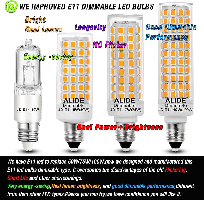 E11 Led Bulbs Dimmable No-Flicker, JDE11 120V 50W Halogen Candelabra Bulb Equivalent,T3 T4 Mini Base 2700K Warm White 5W 500lm E11 Bulb for Chandeliers, Ceiling Fan, Table Lamps, Cabinet Lighting,4Pcs