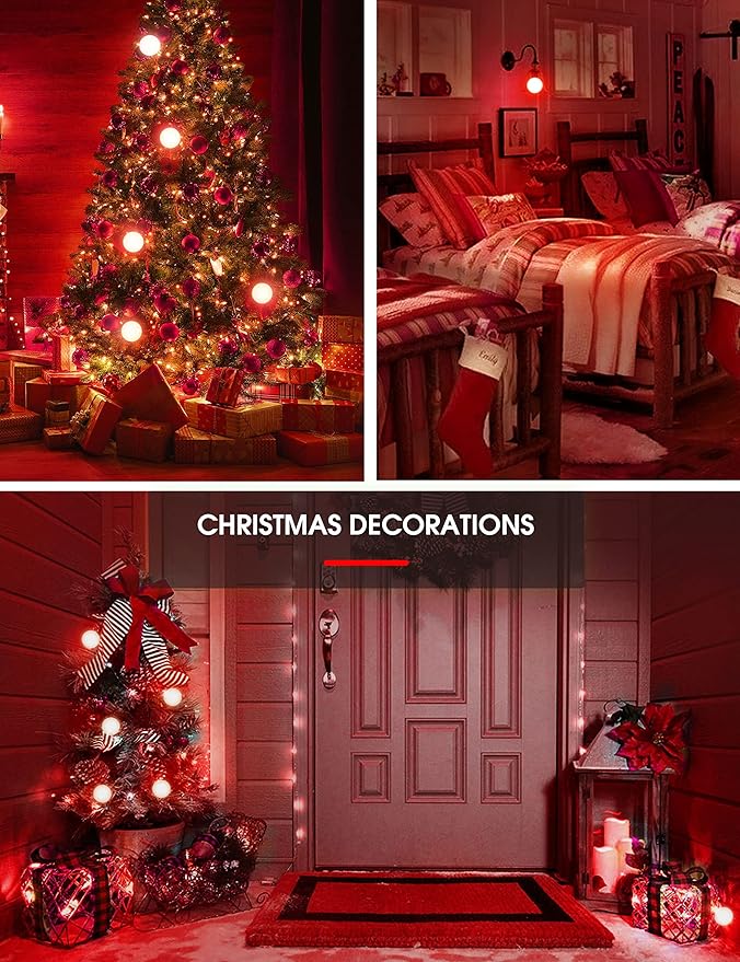 L LOHAS LED Red LED Light Bulbs, A19 9W (60W Equivalent) Christmas Red Colored Light Bulb Indoor, E26 Base, Non-Dim, 4 Pack