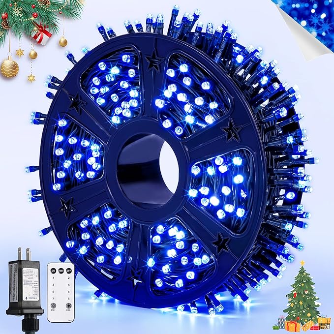 JMEXSUSS Blue 400 LED Christmas Lights Outdoor, 132ft Christmas Tree Lights with Remote, Indoor Blue String Lights Plug in for House Christmas Bush Decorations