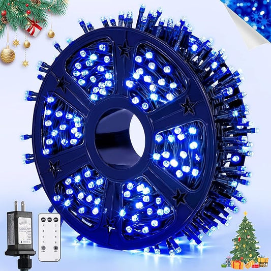 JMEXSUSS Blue 400 LED Christmas Lights Outdoor, 132ft Christmas Tree Lights with Remote, Indoor Blue String Lights Plug in for House Christmas Bush Decorations