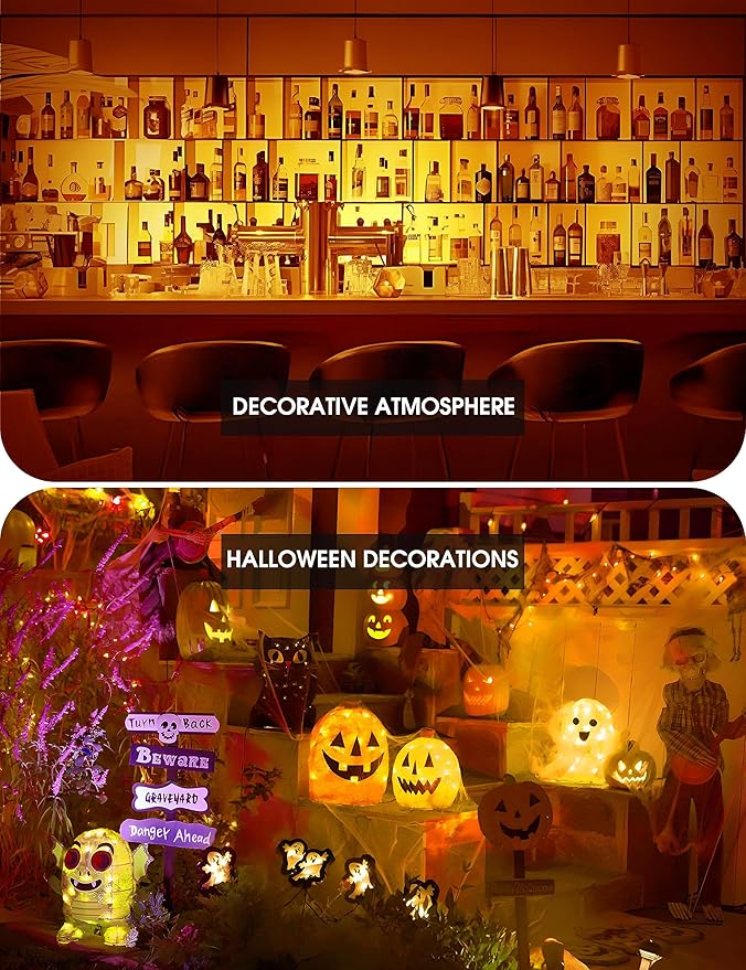 Orange Light Bulbs [ 4 Pack ] A19 Halloween Light Bulbs LED Orange Bulb Outdoor 9W (60 Watt Equivalent) - E26 Colored Light Bulb for Porch Light Christmas Party Home Holiday Decorative Illumination