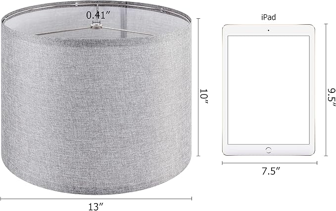 Set of 2 Gray Lamp Shade, Natural Linen Lampshades 13" Top x 13" Bottom x 10" High, Easy Assembly Fabric Lampshades for Table Lamps Floor Lamps