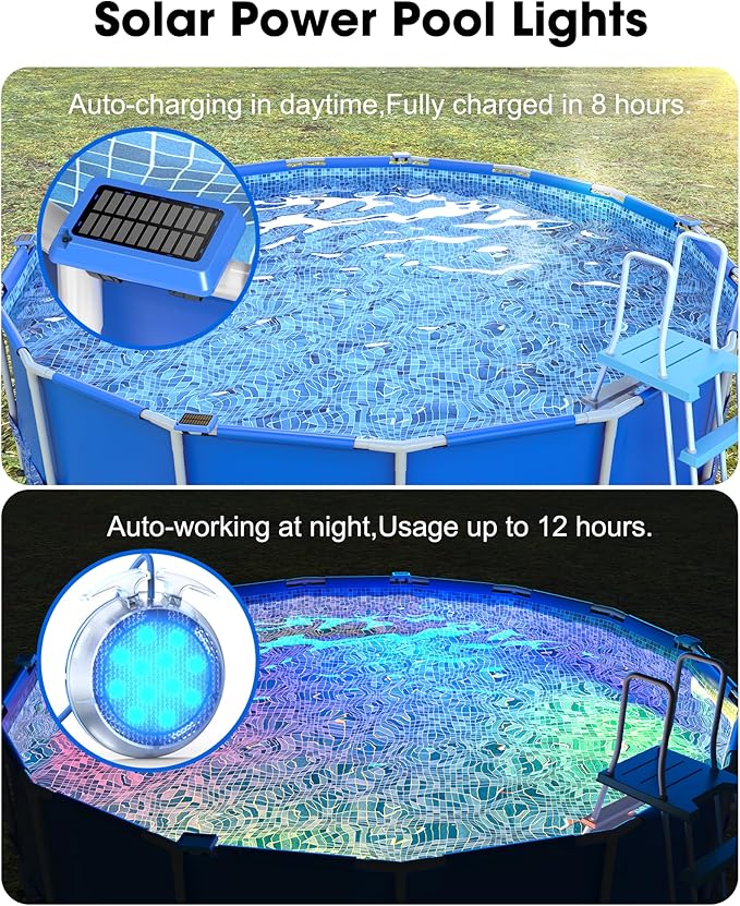 Solar Pool Lights,Underwater IP68 Pool Lights with 8-Color Changing and 9 Modes,Solar Powered LED Swimming Light with Remote Control for Above Ground Pools/Inground Pools-4 Pack-Black