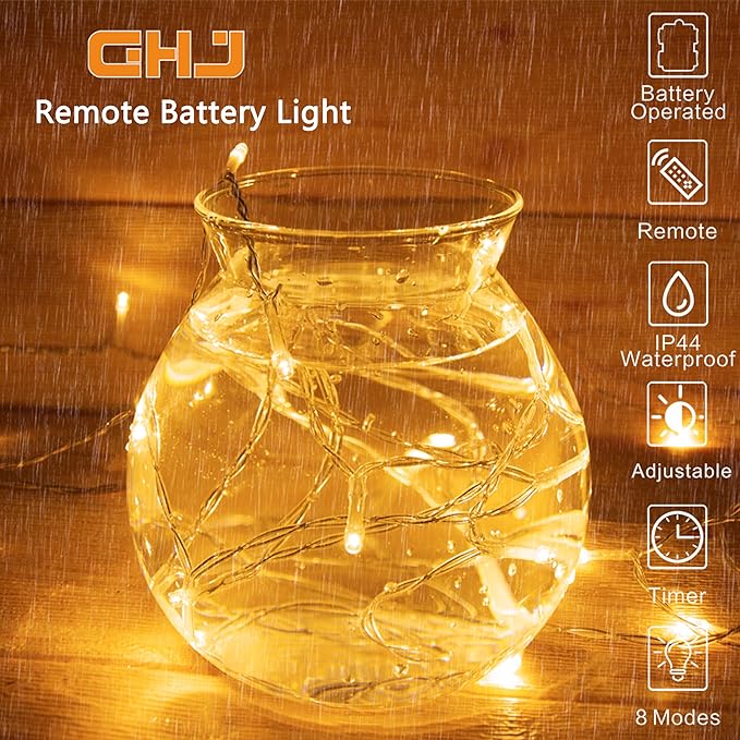 200 LED Battery Operated Remote Control Rainproof String Fairy Lights Indoor/Outdoor for Christmas Tree Xmas Garden Party (Warm White)