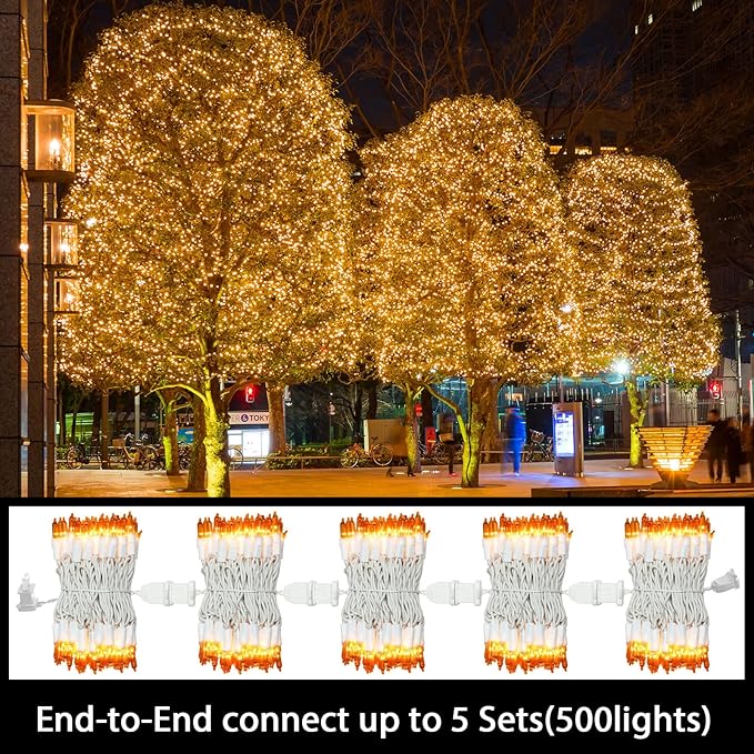 LAMPHOME Yellow Easter Lights 100 Count 19.6 Feet Incandescent Bulb Mini Golden String Lights for Indoor Christmas Tree Garland Birthday Wedding Party Festival Decoration, White Wire