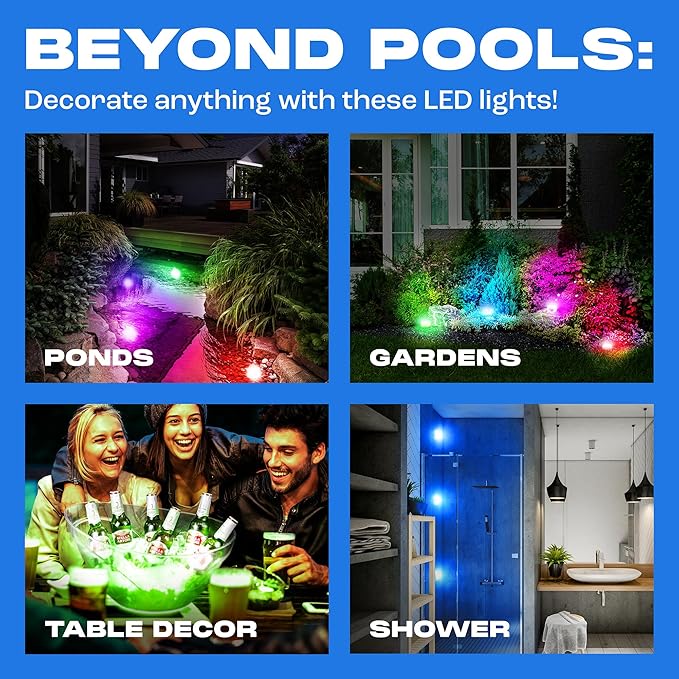 Yankee Submersible Pool Lights, Waterproof 15 Submersible LED Underwater Lights with Remote, 16 Colors, 3 Flash Modes, Timer, w/Suction Cups, Magnet, for Inground Pool (4 pcs)