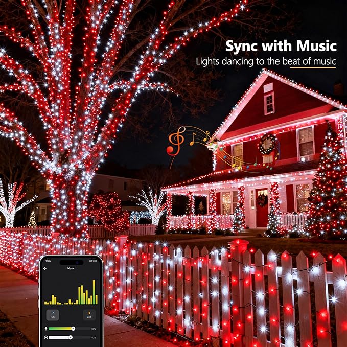 Brizled Smart Red Valentines Lights, 66FT 200 LED Color Changing Christmas String Lights App & Voice Control, Dimmable Cool White & Red Xmas Light Music Sync for Indoor Outdoor Xmas Tree Wedding Party