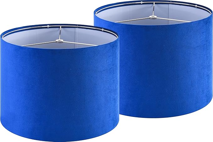 Velvet Drum Lamp Shade Medium Blue Lampshade 13" Top x 13" Bottom x 10" High(Spider) Farmhouse Lamp shade for Table and Bedside Lamp