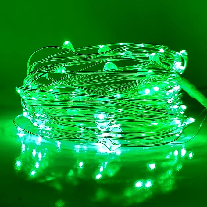 Hometown Evolution, Inc. Green Battery Operated Fairy Lights - 16.5 Foot 50 Green LED Fairy Lights on Copper Wire - Waterproof for Indoor and Outdoor Use