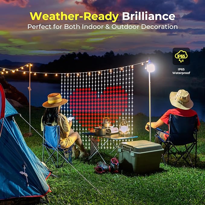 Brewish 400 LED Curtain Fairy Lights | 7.2 x 7.2 Feet Programmable DIY Christmas String Light | Color Changing Music Sync Text, Cartoon Display Options | Remote & App Controlled | IP65 Waterproof