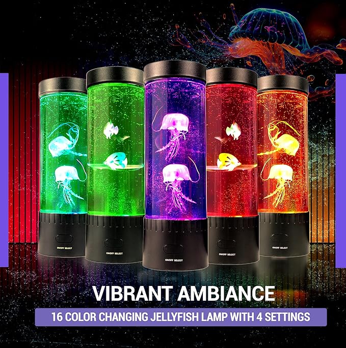 Brewish Jellyfish Lamp (Upgraded Motor 2025),16 Color Changing Mood Lamps, 4 Modes Aquarium Night Light, Artificial Fish Tank with Moving Fish, Sensory Room LED Lights for Autism, ADHD, Excellent Gift