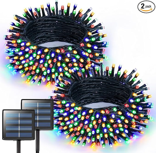 JMEXSUSS 2 Pack Solar String Lights Outdoor Waterproof, Total 400 LED 151FT Solar Christmas Lights Outdoor, 8 Modes Christmas Light for Outside Patio Yard Tree Decorations, Multicolor