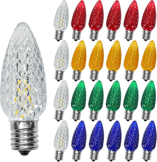 25 Pack C9 Led Christmas Lights Bulb, C9 Replacement LED Christmas Lights Outdoor Bulb, C9 Shatterproof Led Bulb for Christmas String Lights, E17 Base, Commercial Grade Multicolor Bulbs