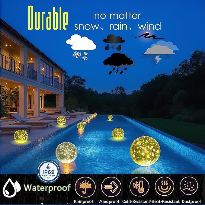 Floating Pool Lights Solar Powered - 14" Inflatable Waterproof Floating Pool Balls Light That Float for Party, Outdoor Pond/Patio Decorations (Warm-White, 4 Pack)