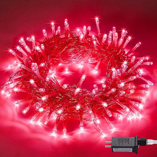 JMEXSUSS 33ft 100 LED Red Valentine Lights, Connectable 8 Modes Valentine Room Light Indoor Plug-in, Clear Wire Red Christmas String Light Outdoor Waterproof for Xmas Bedroom, Party