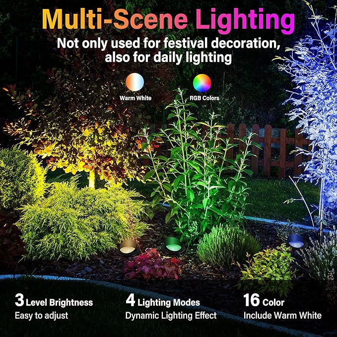 8 Pack Low Voltage Christmas Outdoor Landscape Lighting, RGBW Shielded Well Lights,Color Changing IP67 Waterproof Paver Light Pathway Light,LED Outdoor In-Ground Lights for Garden Yard Fence Deck
