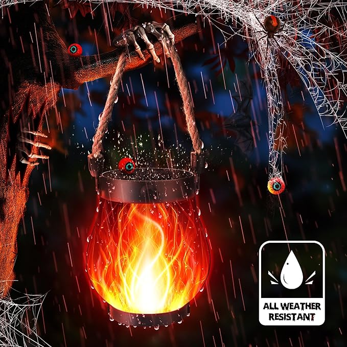 iBaycon 1 Pack Solar Lanterns Lights, Halloween Flickering Flame Garden Lights with 2 Modes Dual Charging USB & Solar, Outdoor Waterproof Hanging Lantern for Party Holiday Halloween Decor (Red)