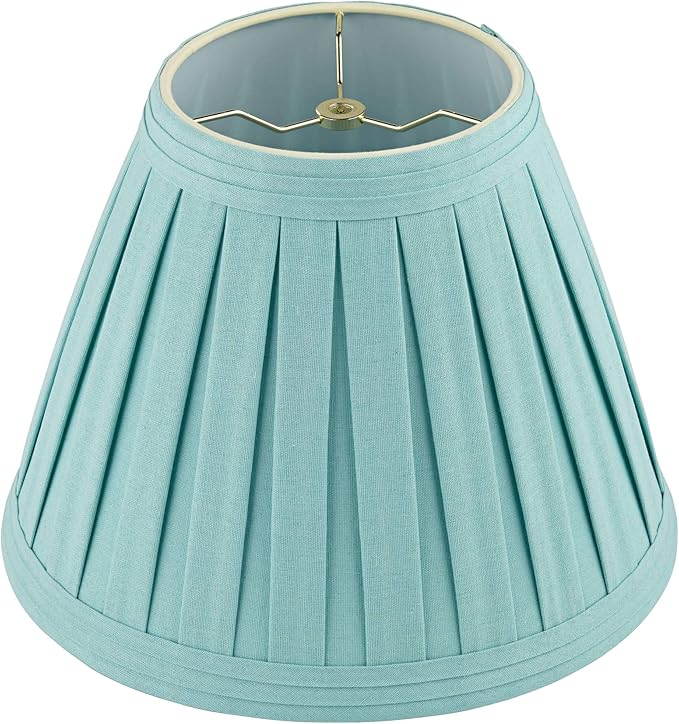 Set of 2 Hardback Pleat Empire Lamp Shades Turquoise Blue Large 7" Top x 14" Bottom x 11" High Spider with Replacement Harp and Finial Fitting - Springcrest