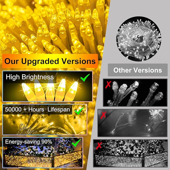 648 LED Outdoor Christmas Lights with 144 Drops, 66ft ChristmasLights with 8 Modes Timer, Christmas Twinkly Lights Waterproof for Indoor Eaves Yard Room Holiday Wedding Party Decor Warm White