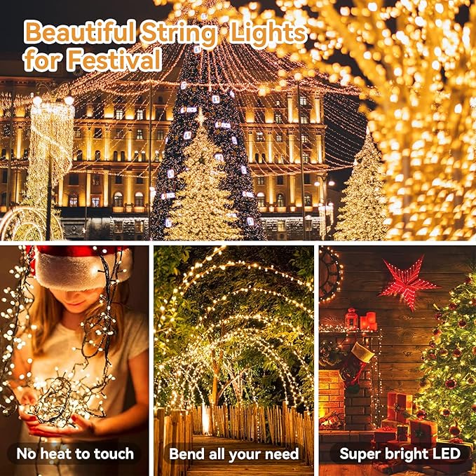 Battery Fairy Light Outdoor 33Ft 100 LED Christmas Lights for Indoor Outdoor Waterproof with Remote Control Timer Battery Operated String Lights for Garden Party Wedding Xmas Trees Décor