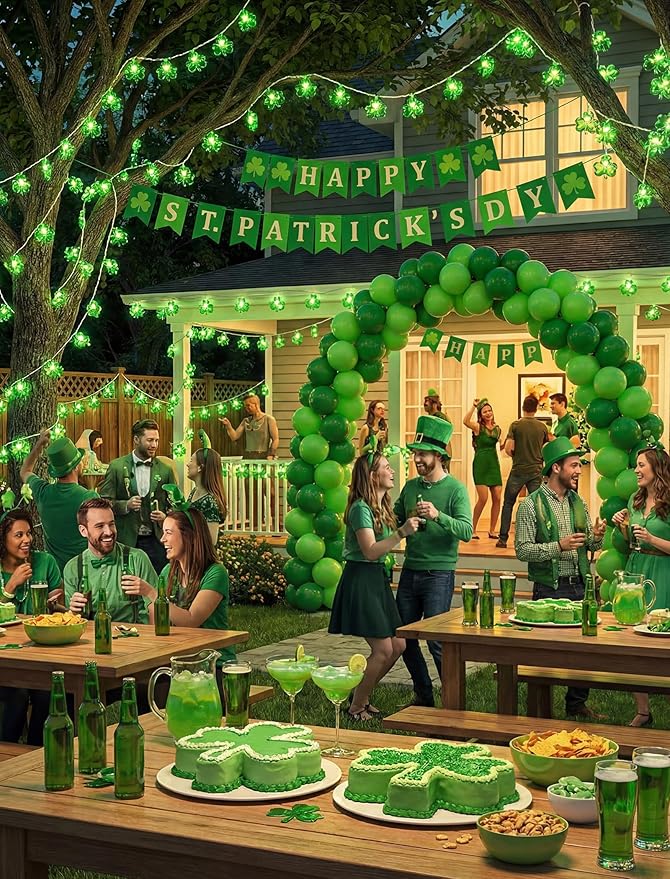 LED Shamrock String Light, 8.5Ft Clover String Light with 10 3D Green Clover Lights,Outdoor Irish Shamrock St Patrick's Day String Lights for Indoor Outdoor St. Patrick's Day Party Irish Holiday Decor