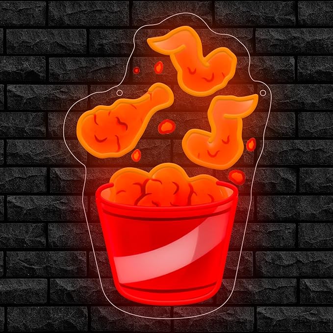 Fried Chicken Leg Neon Sign For Home Movie Room Wall Decor, Colorful UV Printed Neon Light, LED Artwork for Bar, Bedroom, Game Room, Party Decoration Holiday Birthday Gifts