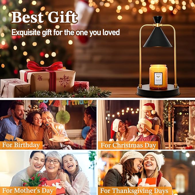 Candle Warmer Lamp with Timer Dimmer,Unique Birthday Gifts for Women Mom,House Warming Gifts New Home Room Decor,Wax melt Warmer for Scented Wax Jar Candles,Black-Large