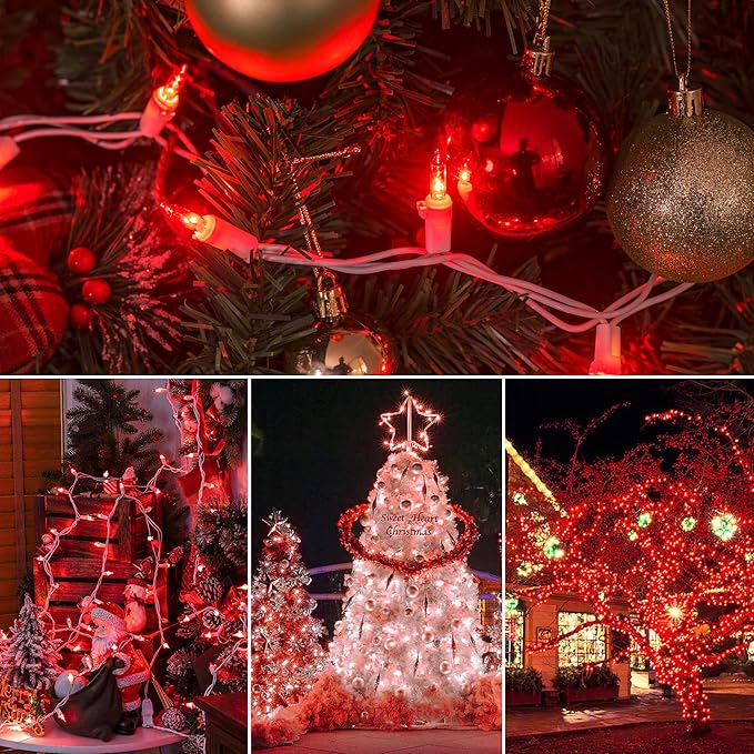 Hopolon 2PACK 50-Count Red Christmas Lights with White Wire - 13ft Connectable Mini Red String Lights Plug in for Anniversary, Christmas Tree, Wedding, Party Decor, Indoor & Outdoor Holiday Lighting