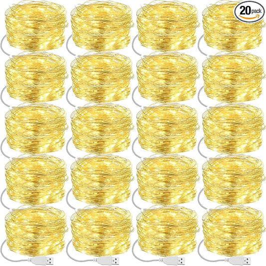 Macarrie 20 Pcs USB String Lights 33 ft 100 LED Fairy Lights Powered String for Christmas Indoor Outdoor Wedding Party Tree Home Festival Garden Decoration (Warm White)