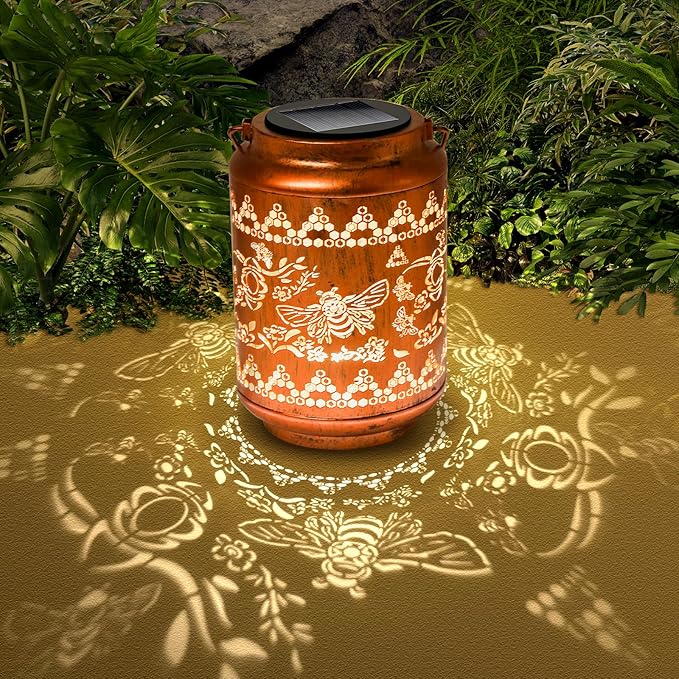 Solar Lanterns Outdoor Bee Metal Waterproof Garden Decor Christmas Birthday Gifts for Women Mom Grandma Decorative LED Hanging Solar Lights Outside for Yard, Patio,Backyard,Landscape