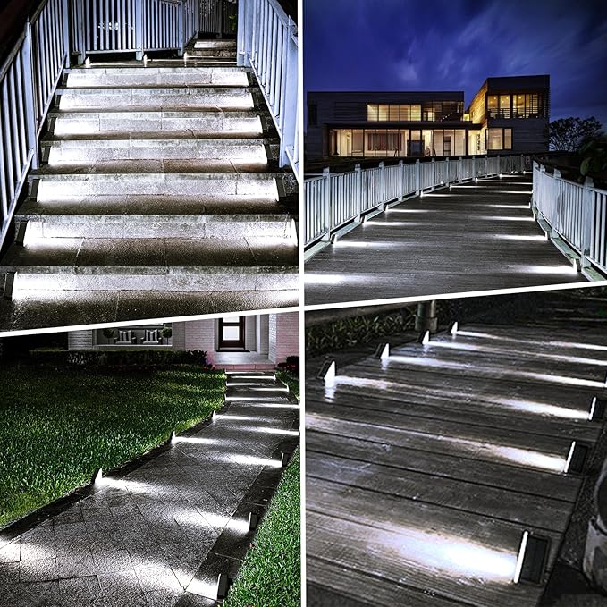 echosari 12 Pack Solar Step Lights for Outside, Ultra Bright Outdoor Stair Lights Auto ON/Off, 2835 SMD LEDs Outdoor Step Lights IP68 Fully Waterproof for Yard Garden Walkways Pathway (Cool White)