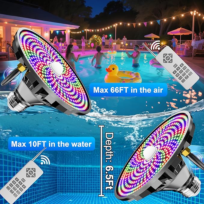 Pool Lights for Inground Pool LED Pool Light Bulb for Above Ground Swimming Pool – LED Pool Lights for Inground Pool, 120V Spa Light Bulb E26 Base, Multi-Color & Adjustable Brightness – Black